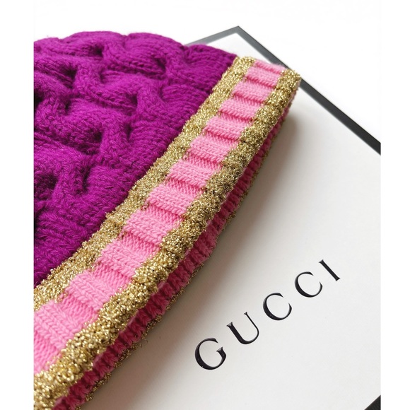 GUCCI Magenta Wool/Cashmere Cable Knit Hat - NWT - Picture 4 of 8